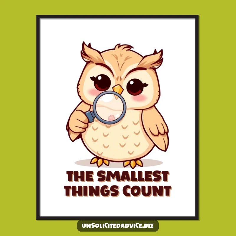 Funny Owl Magnifying Digital Art: Curious Character's Discovery Print