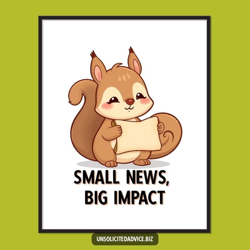 Funny Squirrel Scroll Digital Art: Cute Messenger's Whimsical Print