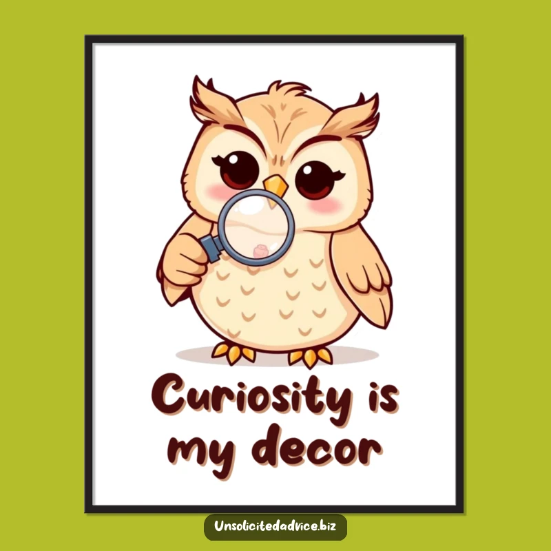 Funny Owl Magnifying Poster: Curious Character's Discovery Art