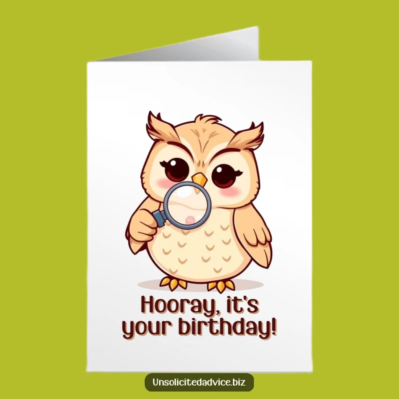 Free Printable Funny Birthday Card: Owl Inspects Birthday Fun Downloadable Greeting