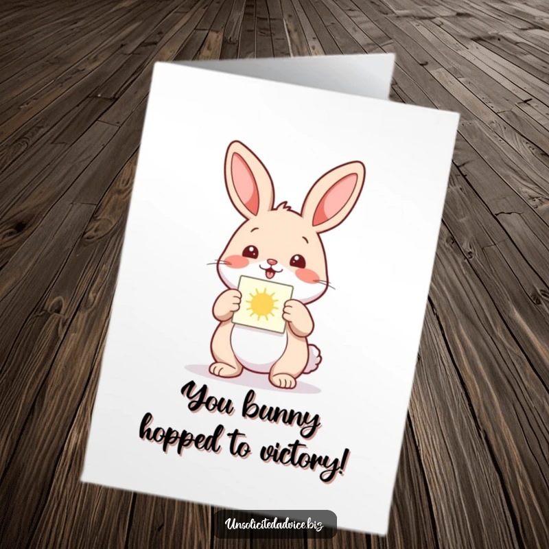 Funny Free Printable Congratulations Card: Cheerful rabbit holding a small, glowing diagram, illustrating a path to outstanding success.
