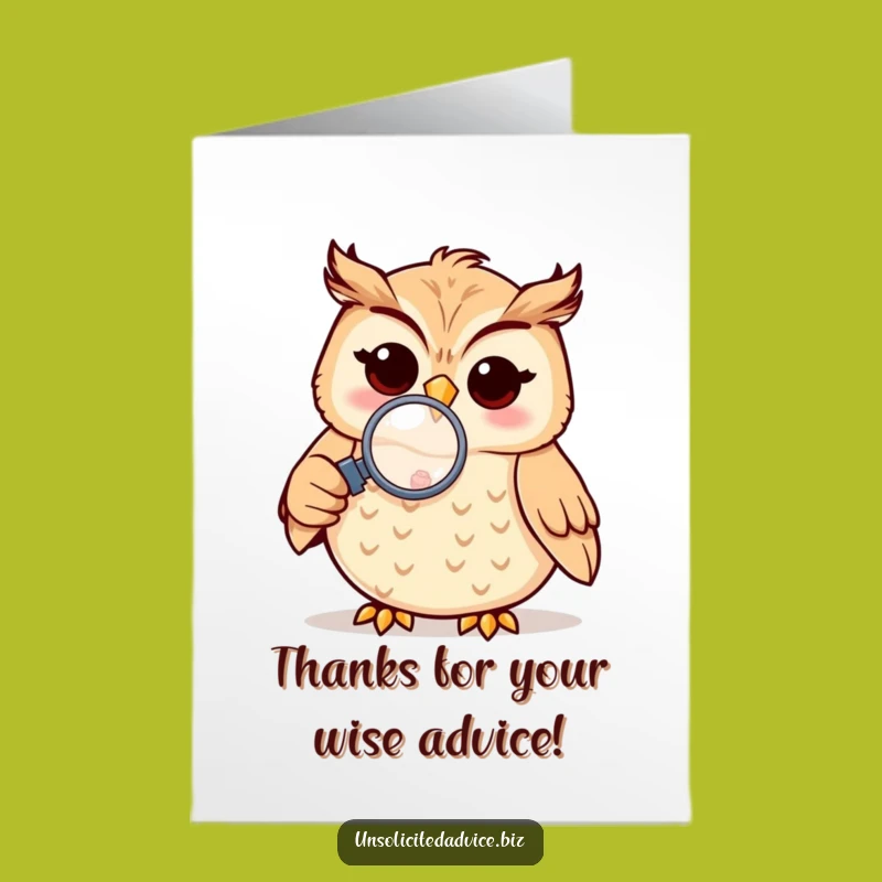Free Printable Thank You Card: Owl Examines Gratitude Downloadable Greeting