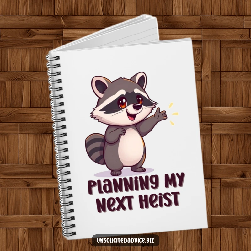 Funny Raccoon Notebook: Features an enthusiastic raccoon gesturing towards a shimmering path, great for journaling adventures, a useful funny gift.