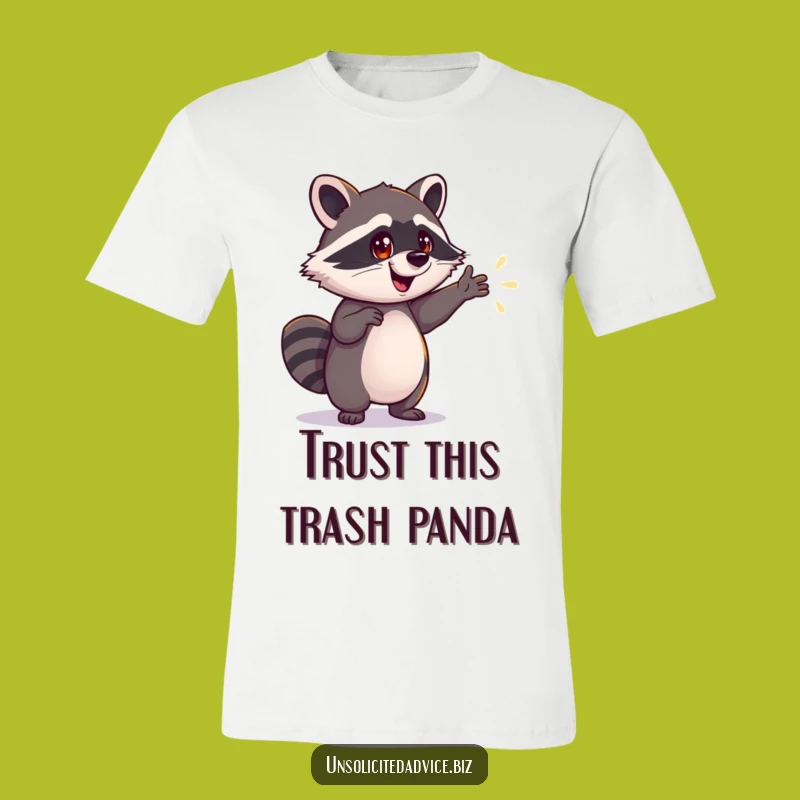Funny Raccoon T-Shirt: Enthusiastic Explorer on Shimmering Path Adventure Tee